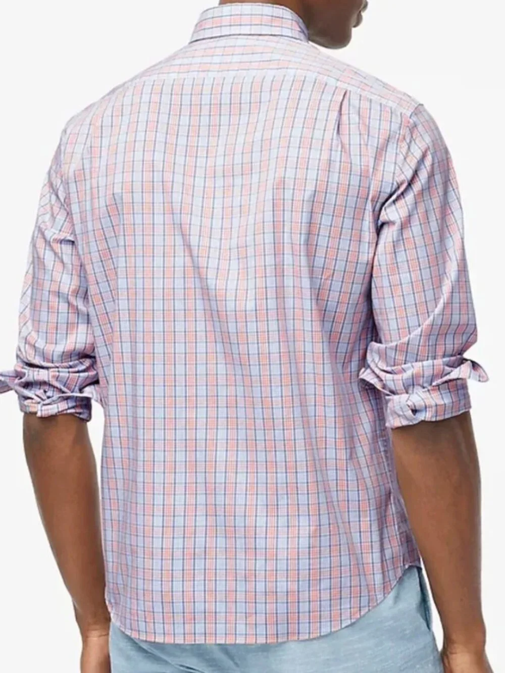 J. CREW Factory Mens Slim Untucked Flex Performance Casual Shirt Blue Pink Plaid